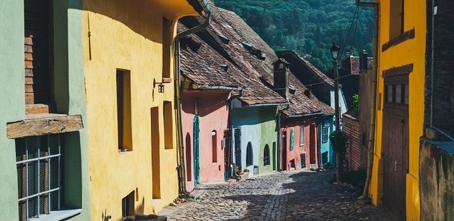 Street Lined with Cute and Colorful Little Houses