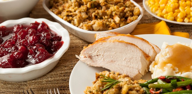 Turkey, stuffing, and cranberry sauce are just a few of the many dishes served on Thanksgiving.